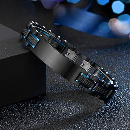 Holizaly Men's Stainless Steel Two Tone Square Link Bracelet, Black and Blue Ion Plated Black - color: blue black1