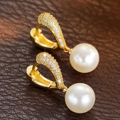 Fashion Fresh Drop Earrings with Imitation Pearl Female Stylish Jewelry - color: Gold Color