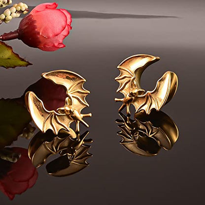 DOEARKO 2PCS Ear Gauges Cool Bat Saddle Ear Plugs Tunnels 316 Stainless Steel Hypoallergenic Earrings Gauges for Ears Expander Body Piercing Jewelry - color: Gold, size: 3/8"