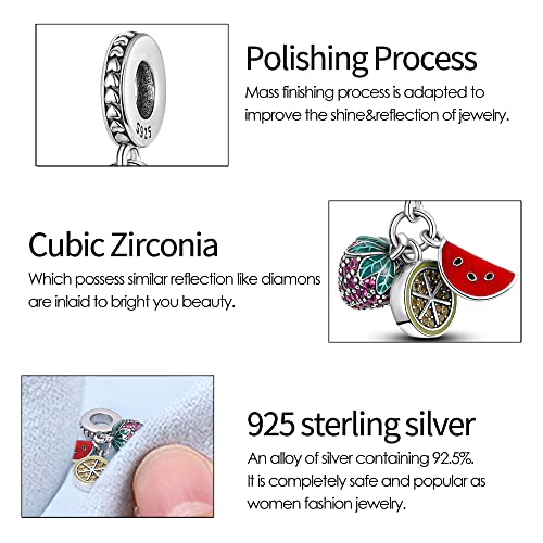KUNSIR Charms Beads fits Pandora Charm bracelets for Woman 925 Sterling Silver Dangle Pendant Bead Jewelry Beads Gifts Happy Birthday Charms for Women Bracelet&Necklace - style: # Fruit 3-Piece Charms