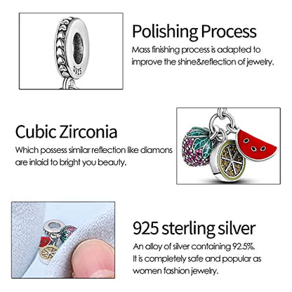 KUNSIR Charms Beads fits Pandora Charm bracelets for Woman 925 Sterling Silver Dangle Pendant Bead Jewelry Beads Gifts Happy Birthday Charms for Women Bracelet&Necklace - style: # Fruit 3-Piece Charms