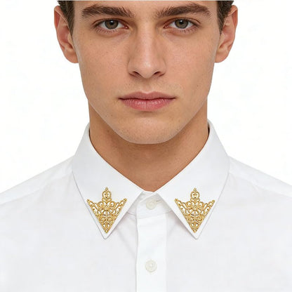5 Pairs Retro Hollow Pattern Shirt Collar Brooches For Women And Men Gold Plated Triangle & Simple Elegant Double Leaf Collar Pin Brooches Gold Silver Plant Brooch Jewelry - style: three triangle