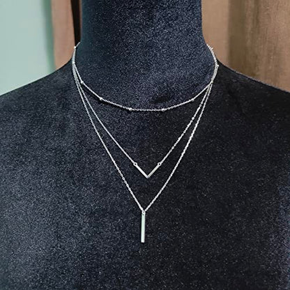 DAOCHONG S925 Sterling Silver Triple Layer Pendant Choker Necklace for Women 16"+2" - style: C