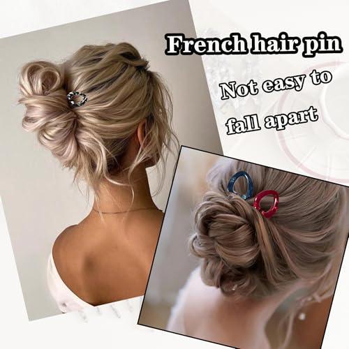 5 PCS French Hair Pin for Updos Chignons & Buns Hair Pins for Women Acetate French Twist Pin Secure Hold All Day, Comfortable Fit - color: black