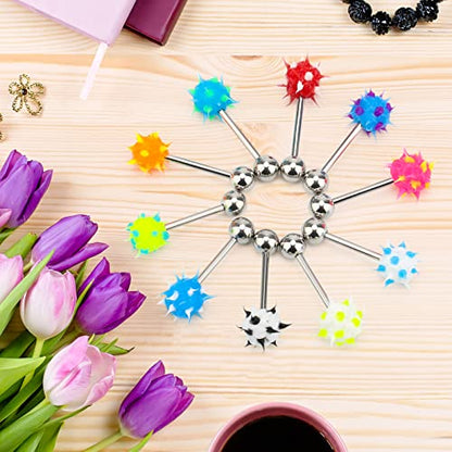 10pcs Surgical Steel Spiky Acrylic Fire Tongue Nipple Ear Rings Bar Barbell Stud Piercing(Random Color)