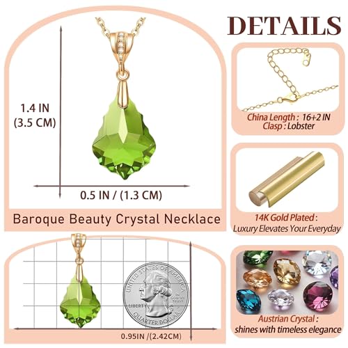 EVEVIC Teardrop Austrian Crystal Charm Pendant Necklace for Women | 14K Gold Plated,Adjustable Chain Fit,Elegant Teardrop Crystal,Gift Box Included,Perfect for Daily Wear and Special Events - color: Green