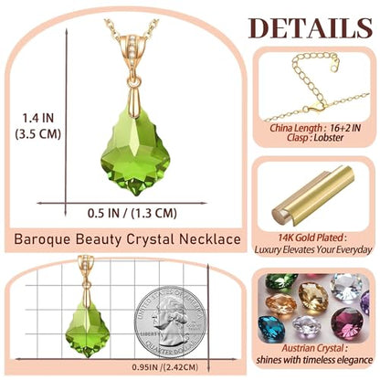EVEVIC Teardrop Austrian Crystal Charm Pendant Necklace for Women | 14K Gold Plated,Adjustable Chain Fit,Elegant Teardrop Crystal,Gift Box Included,Perfect for Daily Wear and Special Events - color: Green