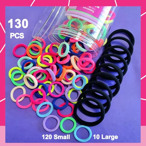 130 Pcs Baby Hair Ties Set, 120 Pcs Small Hair Ties and 10 Pcs Large Hair Ties, Seamless Hair Bands for Girls and Kids Elastic Ponytail Holders (Colorful) - color: Colorful