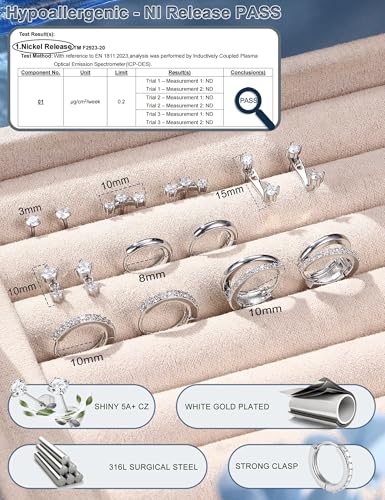 ADRAMATA Hypoallergenic Gold Earrings Stack for Women - 7Pairs Surgical Steel Small Chunky Huggie Hoops & Flat Back Stud Earrings Set Silver Cartilage Jewelry Trendy Christmas Gifts - style: Stylish - Silver