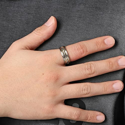 Mens Tungsten Carbide Wedding Bands 8mm Black Hammered Edge Gold Foil Inly Durable Scratch Proof Stainless Steel Cool Promise Ring for Him Comfort Fit - color: Silver-8mm
