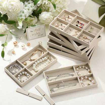 Highergo 8 Pcs Velvet Jewelry Trays Stackable Drawers Organizer Ring Earring Bracelet Necklace Storage Trays, 8.3x4.7x1''(6 Grids) - style: 6 Grids