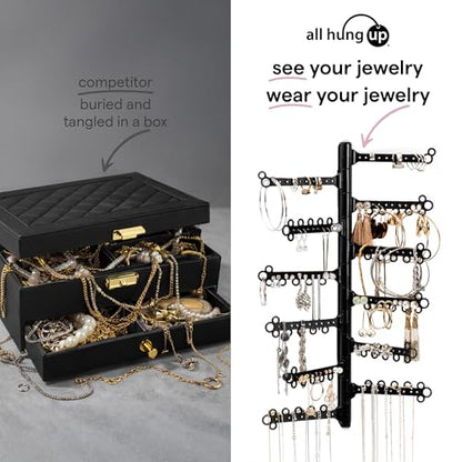 12-Tier Hanging Wall Jewelry Organizer, Earring,Necklace,Ring Holder-Black | Large Capacity with 120 Earring Holes, Rotating Branches, genuine 3M Command Strips, Bracelet, Ring & Necklace Storage - color: Black 12-Tier