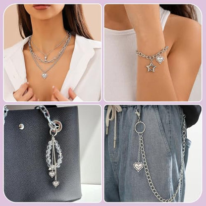 Elecrelive Crystal Heart Charms Rhinestone Heart Pendants Valentine Charms for Necklace Bracelet Earring Wedding Jewelry - color: Antique Silver, 30pcs
