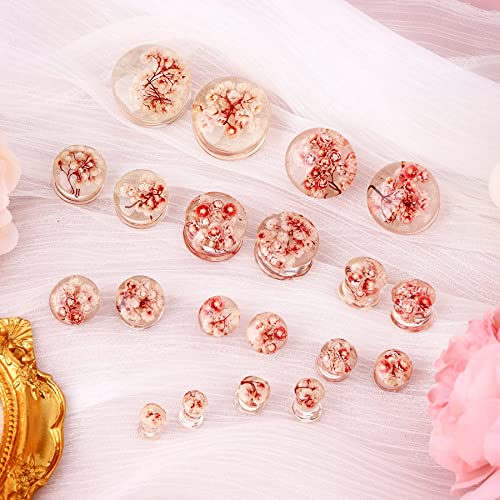 Jewseen 2Pcs Flower Ear Gauges 2g to 1'' Organic Real Flower Resin Plugs - color: 1''=25mm