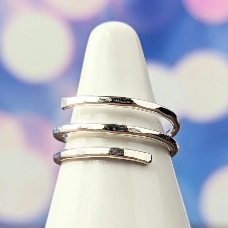 925 Sterling silver double wrap ring, hammered wraparound, spiral, bypass ring, Thumb Band Ring, Statement Handmade Ring, Gift for her