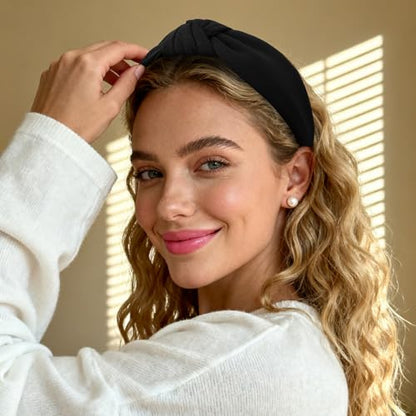 YISSION Black Knotted Headband Wide Headbands for Women Non Slip Head Band Fashion Top Knot Hairband Hair Accessories for Women Girls - color: Black