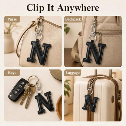 Initial Letter Keychain,Stainless Steel,Colorful Faux Leather Keyring for Backpack,Purse,Car Keys,Gift for Men Women - color: N