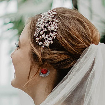 Spinningdaisy Clip On Earrings for Women | Non Pierced Earrings for Wedding - color: Big Stud Red