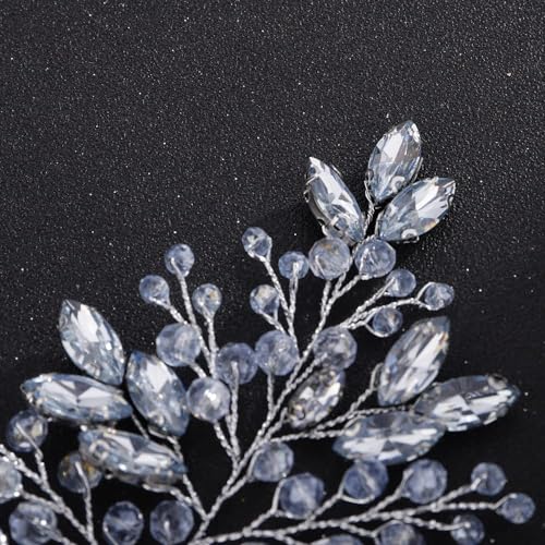 Boho Light Blue Crystal Silver Headband for Women Girls Wedding Bridal Handmade Branches Headpiece Special Occasion Hair Styling Jewelry (Silver) - color: Silver