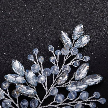 Boho Light Blue Crystal Silver Headband for Women Girls Wedding Bridal Handmade Branches Headpiece Special Occasion Hair Styling Jewelry (Silver) - color: Silver