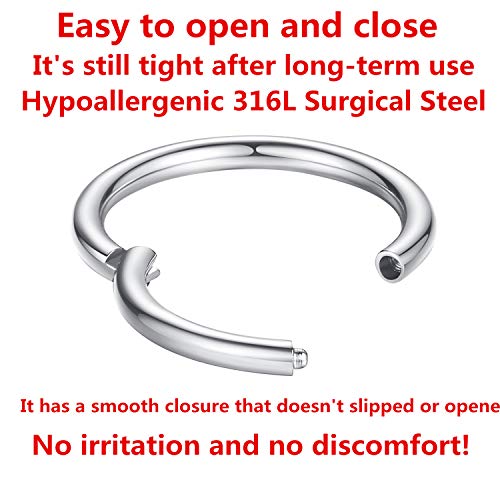 ORANGELOVE Hypoallergenic Nose Rings 20G 18G 16G 14G 12G 10G 8G 316l Surgical Steel Septum Jewelry Hinged Segment Ring Body Piercing Nose Hoop Lip Rings Nose Helix Cartilage Rook Earrings - color: Silver, size: 1pc 14 Gauge 10mm