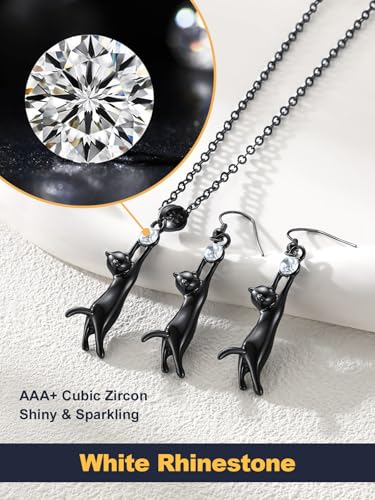 U7 Cat Pendant Necklace for Women Stainless Steel Cute Kitty Cat Jewelry Gift - style: Black (Necklace+Earrings)