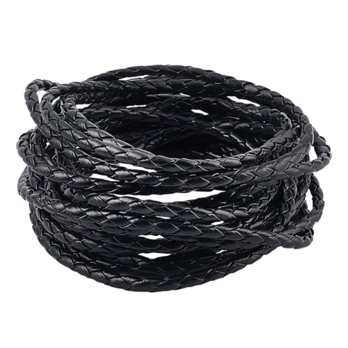 GORGECRAFT 5.5 Yard Black Round PU Leather String Rope 5mm Folded Bolo Braided Imitation Leather Cord Antique Strap for DIY Braiding Crafts Bracelet Anklets Choker Necklace Jewelry Making Supplies - color: Black, size: 5.47 yard x 0.2 inch