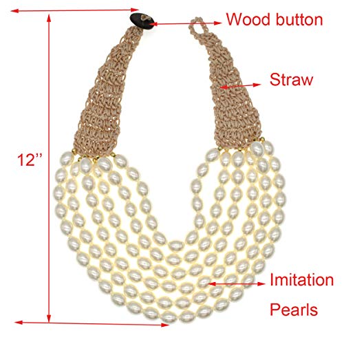 utop JNF Hand made Pearl Statement Necklace for Women Rhinestone Multilayer Crystal Necklaces Chunky Pearl Necklace Large Pearl Necklace and Earrings Set for Mother Mom's gift - color: white bead pearl necklace