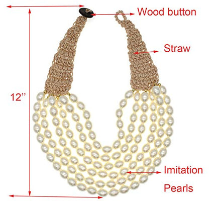 utop JNF Hand made Pearl Statement Necklace for Women Rhinestone Multilayer Crystal Necklaces Chunky Pearl Necklace Large Pearl Necklace and Earrings Set for Mother Mom's gift - color: white bead pearl necklace