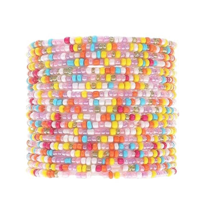 18-20PCS Colorful Bohemia Seed Beaded Bracelets Set Stackable Boho Stretch Bangle Bracelets Multilayer Boho Anket Concert Summer Beach Vaction Surf Jewelry Accessory - color: Candy Color-20pcs