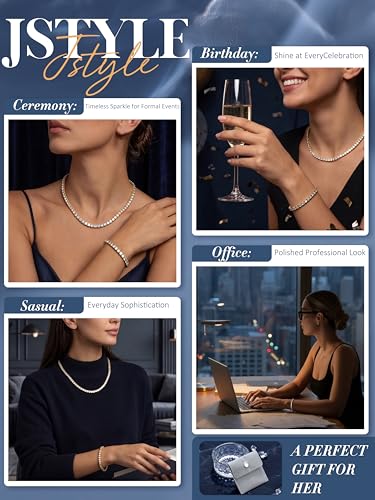Jstyle 925 Sterling Silver Jewelry Set for Women - Dainty Tennis Necklace Bracelet Earrings Set Hypoallergenic Rhinestone Wedding Jewelry Sets for Brides Bridesmaids Crystal Prom Costume Accessories - color: Style A: 14K Gold Plated