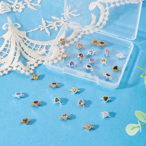 Beadthoven 28pcs Heart Cubic Zirconia Charms Golden Silver Plated Micro Pave Rhinestone Pendants Small Cute Valentine Heart Charms Linking Beads for Bracelet Necklace Earrings DIY Jewelry Making Craft - color: Heart Link