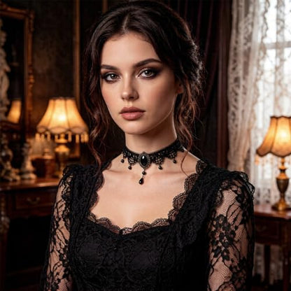 Goth Black Lace Choker Necklace for Women Gothic Vampire Necklace Halloween Victorian Dress Costume Accessories - color: Black3