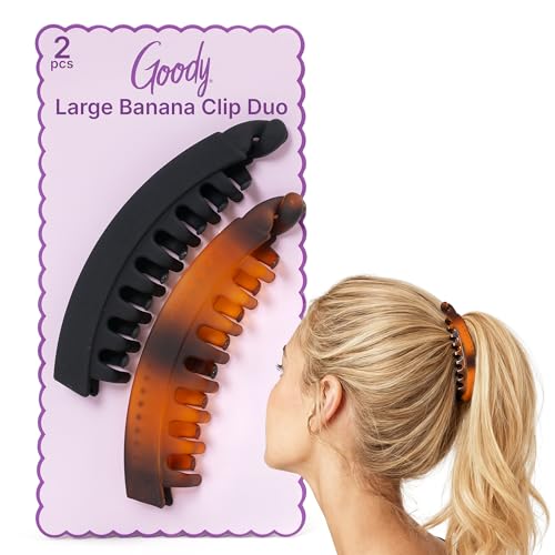 Goody Large Banana Clip Set, Stylish, Secure No Crease Hair Clips with SlideProof Hold, Styling Accessory For Fine - Medium Hair Type, Gifts for Women & Girls, Black and Tortoiseshell, 2 Ct - style: Banana