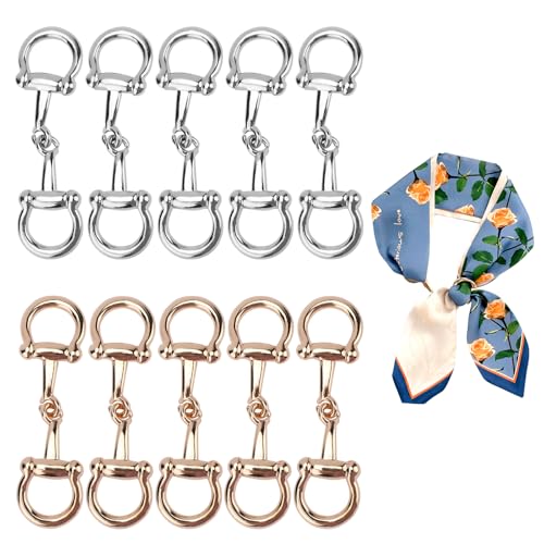 Scarf Ring Clip Metal Horsebit Silk Scarf Clasp, Elegant Horsebits Clasp Silk Scarfs Clips Horsebits Scarfs Ring Accessories for Women - color: 10 pcs
