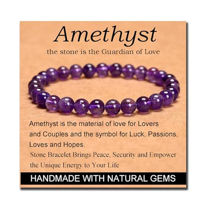 MASSIVE BEADS Handmade Yoga Stretch Elastic Bracelet Natural Stone Crystal Healing Power Energy Gifts for Unisex Adult 4mm 6mm 8mm 10mm - color: Amethyst(Love Guardian), size: 6mm