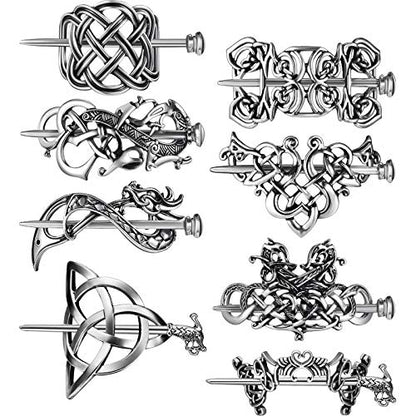 WILLBOND 8 Pcs Viking Celtic Hair Clips Vintage Celtic Knot Hair Slide Sticks Retro Silver Alloy Barrette Hairpins Viking Jewelry Accessories for Women Girls Scarf Sweater Gifts(Classic) - style: Classic