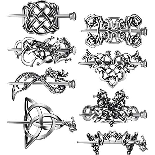 WILLBOND 8 Pcs Viking Celtic Hair Clips Vintage Celtic Knot Hair Slide Sticks Retro Silver Alloy Barrette Hairpins Viking Jewelry Accessories for Women Girls Scarf Sweater Gifts(Classic) - style: Classic