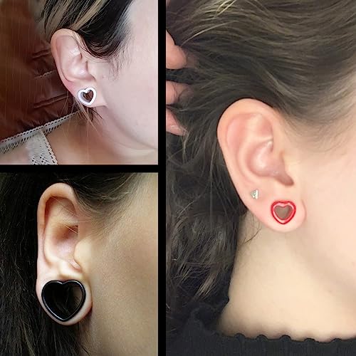 Qmcandy 6pcs/18pcs Heart Shape Acrylic Ear Tunnels Plugs Set Mix Color Stretcher Expander Piercing Tunnels Gauge 6G-7/8 inch - color: 3 pairs, 9/16" (14mm)