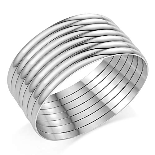 Castillna Glossy Plain Stainless Steel Bangle Bracelets Set for Women, Silver, Set of 7 Pieces - style: 8.4 inches
