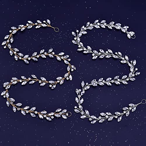 TRiXY Wedding Bridal Crystal Long Hair Vines Head Piece,Wedding Piece Accessories Headband Jewelry ,Beaded Bohemian Headpiece (Short Silver-50cm / 19.68 Inches) (HP394)
