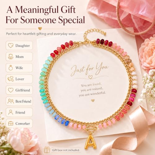 Colorful Beaded Bubble Letter Necklace For Women, Boho Double Layer Dopamine Rainbow Resin Beads Thick Cuban Chain Chunky With Initials Pendant Necklaces Summer Beach Jewelry Gift ﻿ - color: Dop O