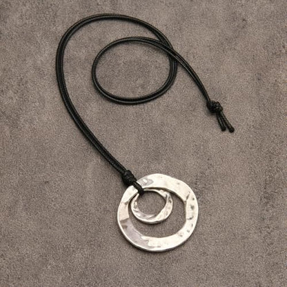 GelConnie Leather Necklace for Women Round Wooden Pendant Long Leather Choker Vintage Sweater Necklace Gold Chunky Boho Necklaces for Women - style: 2 Circles Silver Necklace