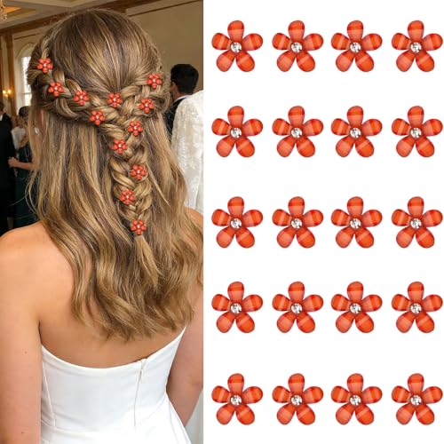 YISSION 20Pcs Mini Burnt Orange Plaid Flower Hair Clips, Rhinestone Decorative Hair Pins for Women and Girls Wedding Bridal Prom Daily Hairstyle Accessories - color: Burnt Orange