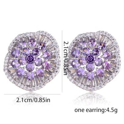 Crystal Flower Burst Stud Earirings - Big Sterling Silver CZ Cubic Zirconia Rhinestone Daisy Sunflower Floral Cluster Studs Bridal Wedding Party Prom Costume Jewelry for Bride Bridesmaids Women Birthstone Birthday Gift - color: Mauve