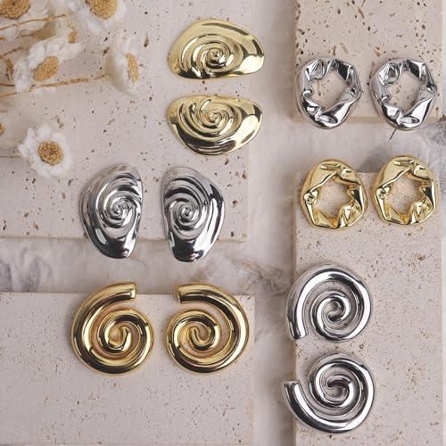 Jean Beau Chunky Gold Stud Earrings for Women Trendy Gold Plated Dangle Drop Prom Birthday Fashion Office Jewelry Gift - color: Gold Shell