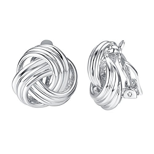 Yoursfs Knot Multicolor Clip on Earrings For Women Silver and gold Plated Large Non Pierced Floral Earrings - style: Silver three knot ear clip