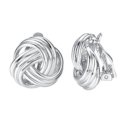 Yoursfs Knot Multicolor Clip on Earrings For Women Silver and gold Plated Large Non Pierced Floral Earrings - style: Silver three knot ear clip