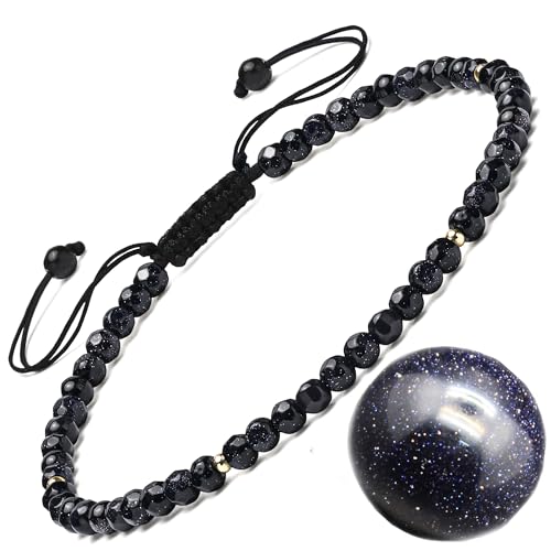 Natural Stone&925 Sterling Silver/18K Gold Anklet,│4MM│9-12 in│, Hand Woven, Adjustable Size - color: Tangent Plane Blue Aventurine Anklet，4MM
