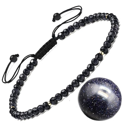 Natural Stone&925 Sterling Silver/18K Gold Anklet,│4MM│9-12 in│, Hand Woven, Adjustable Size - color: Tangent Plane Blue Aventurine Anklet，4MM